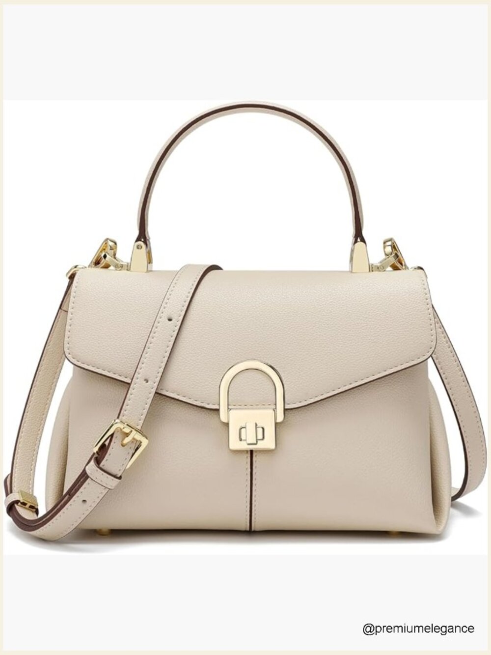Top Handle Leather Tote Satchel Bag with Metal Button Lock